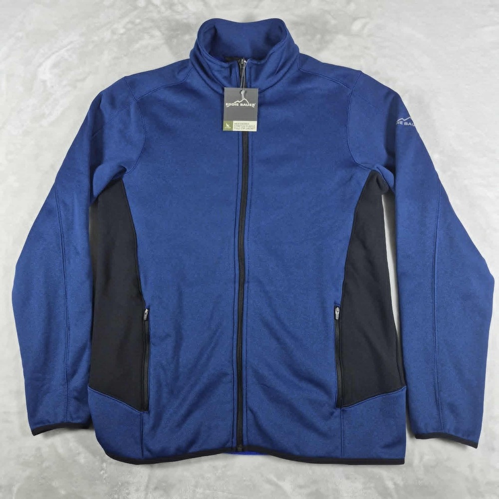 Eddie Bauer Heathered Stretch Fleece Full Zip Jacket Men's Large Blue Casual NWT